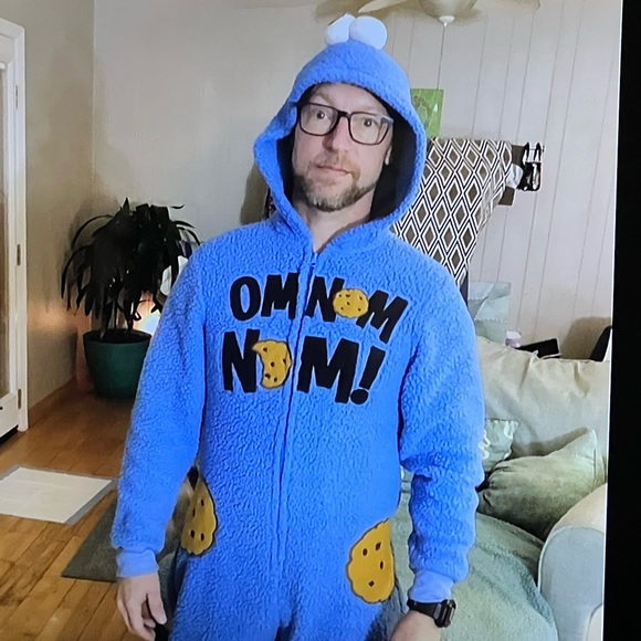 Onsie! Cookie Monster onsie! My husband is thrilled to model it! 😂 - Picture 1 of 1